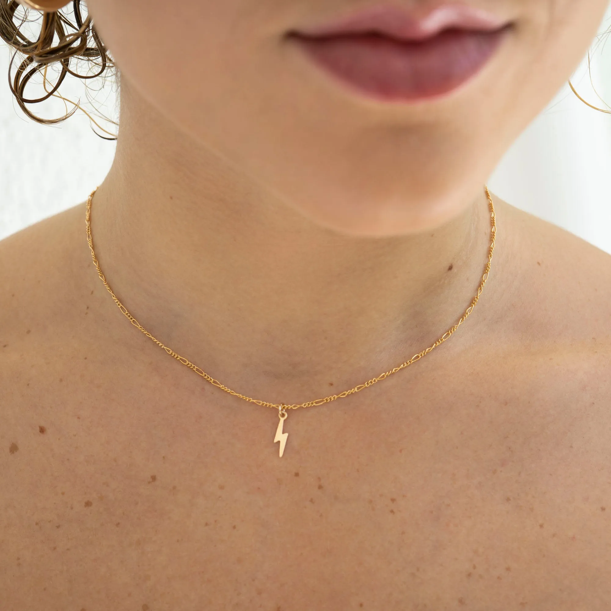 Gold Filled Tiny Lightning Bolt Charm Necklace