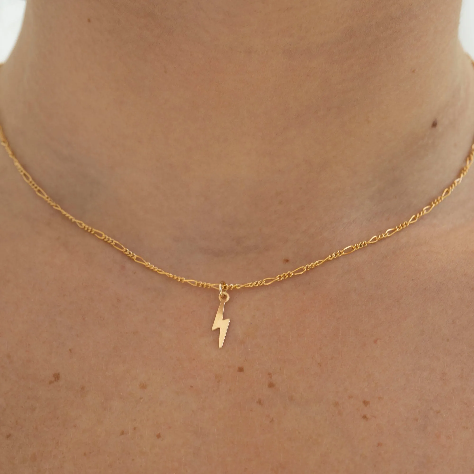 Gold Filled Tiny Lightning Bolt Charm Necklace