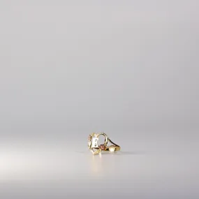 Gold Heart & Rose Initial "E" Ring