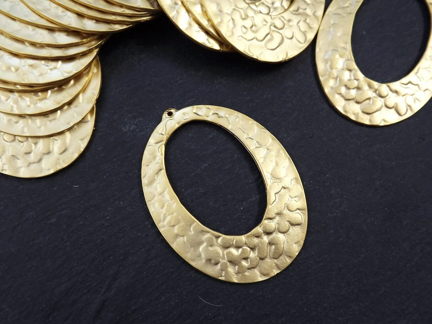 Gold Oval Pendant, Large Oval Pendant, Oval Loop Pendant, Blotted, Hammered Pendant, Large Gold Pendant, Ethnic, 22k Matte Gold Plated, 1pc