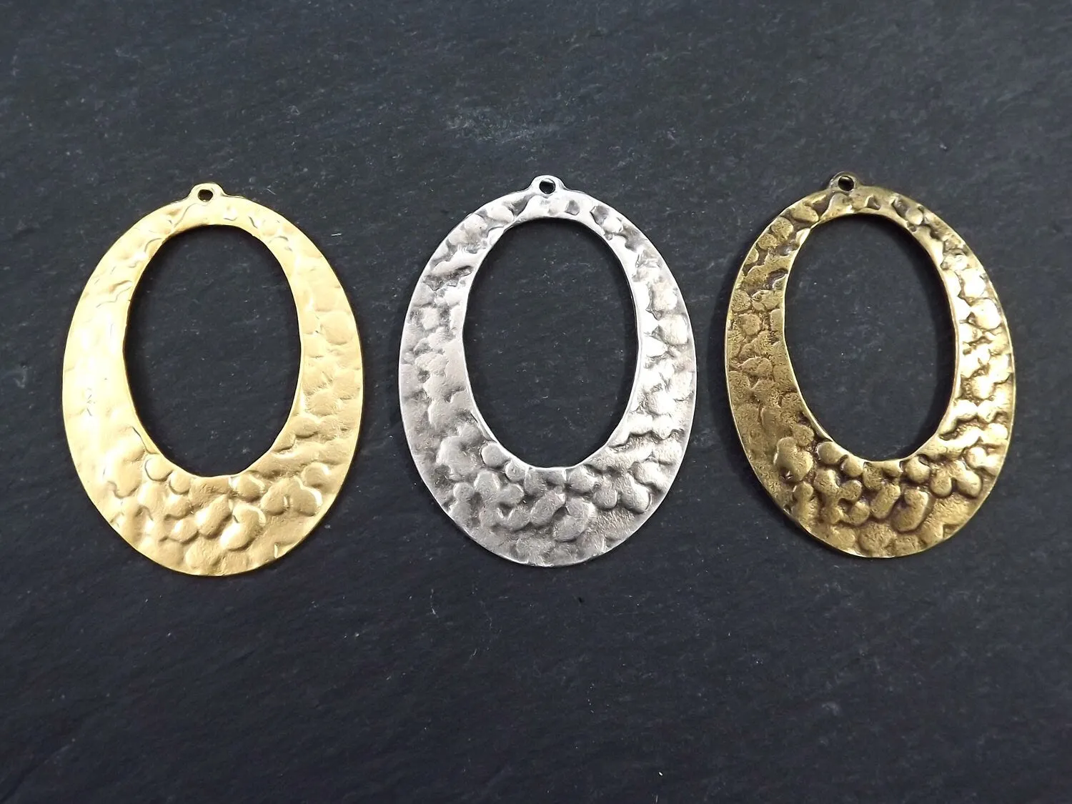 Gold Oval Pendant, Large Oval Pendant, Oval Loop Pendant, Blotted, Hammered Pendant, Large Gold Pendant, Ethnic, 22k Matte Gold Plated, 1pc