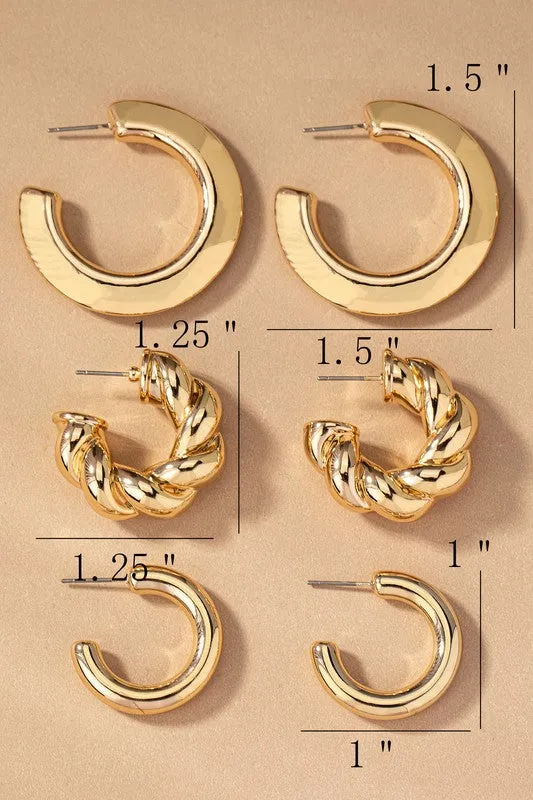 Gold Trio Hoop Earring Set