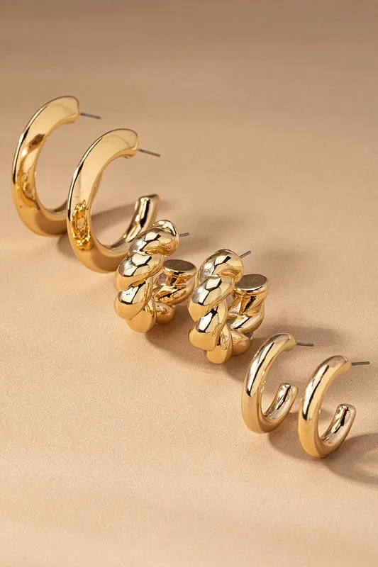 Gold Trio Hoop Earring Set