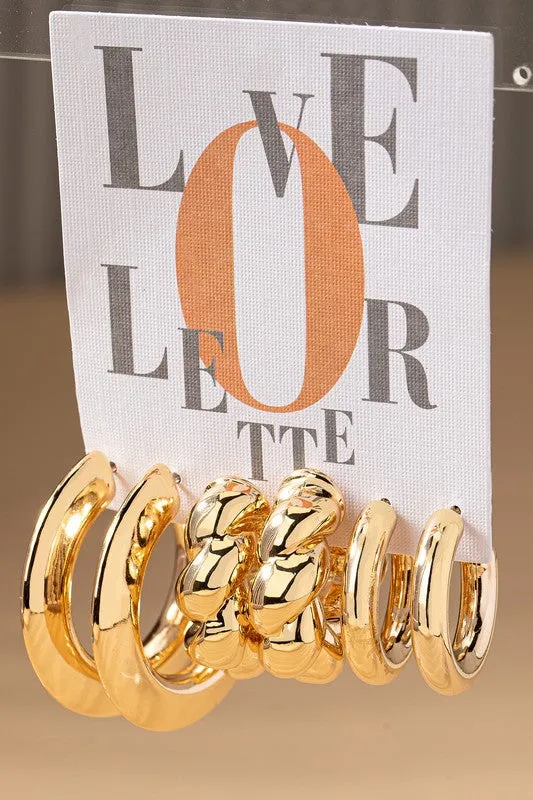 Gold Trio Hoop Earring Set