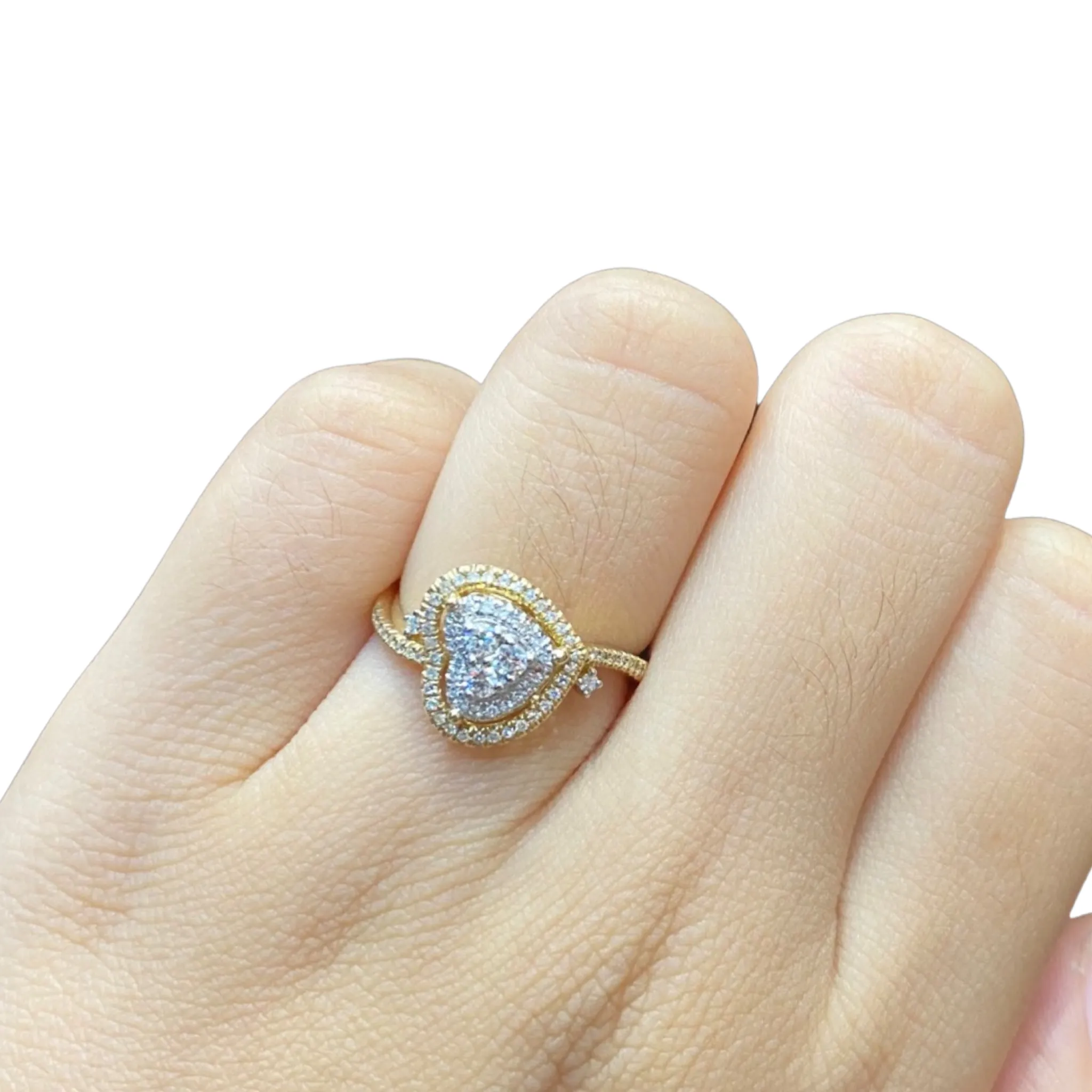 Golden Tilted Heart Diamond Ring 14kt