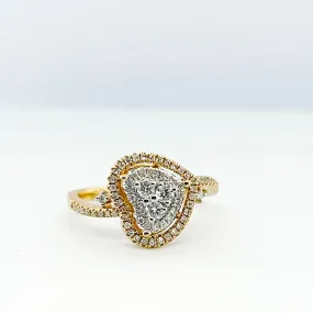 Golden Tilted Heart Diamond Ring 14kt