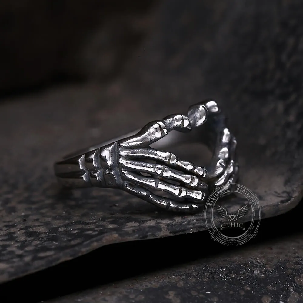Gothic Skull Hand Heart Shaped Stainless Steel Ring