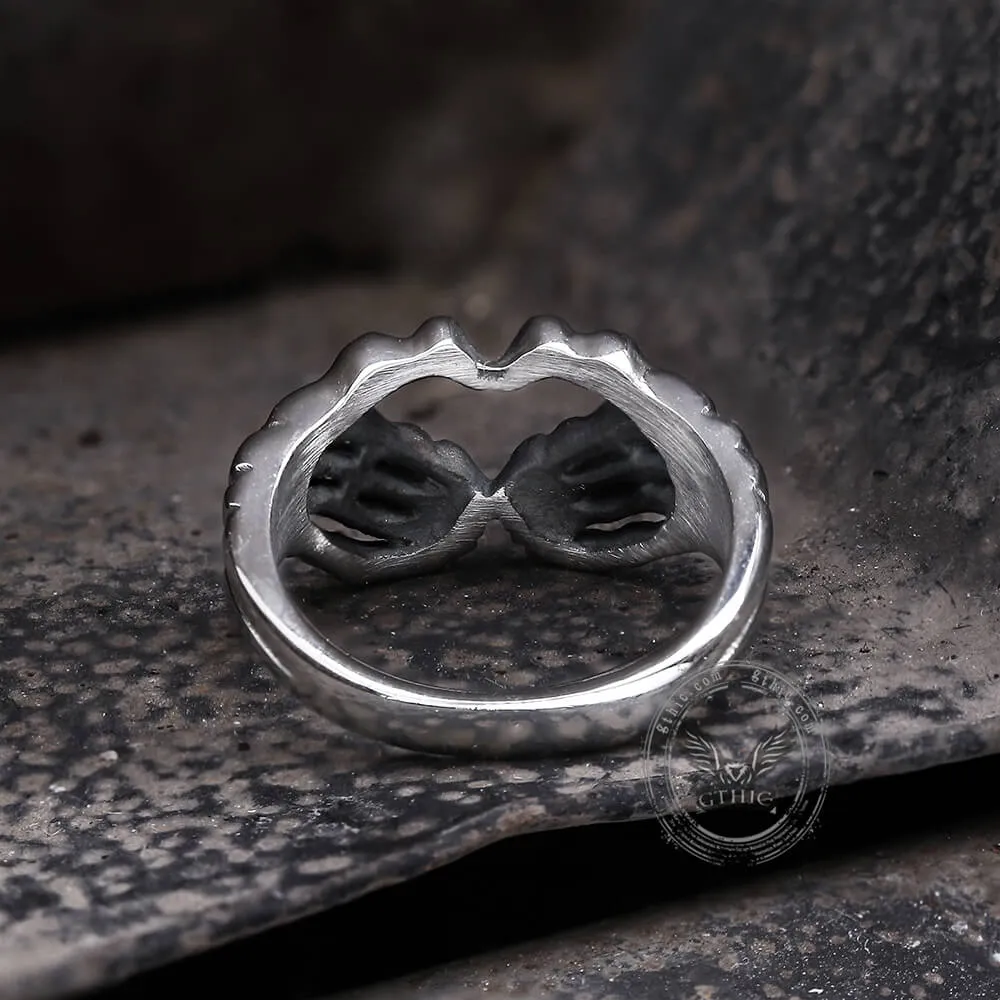 Gothic Skull Hand Heart Shaped Stainless Steel Ring