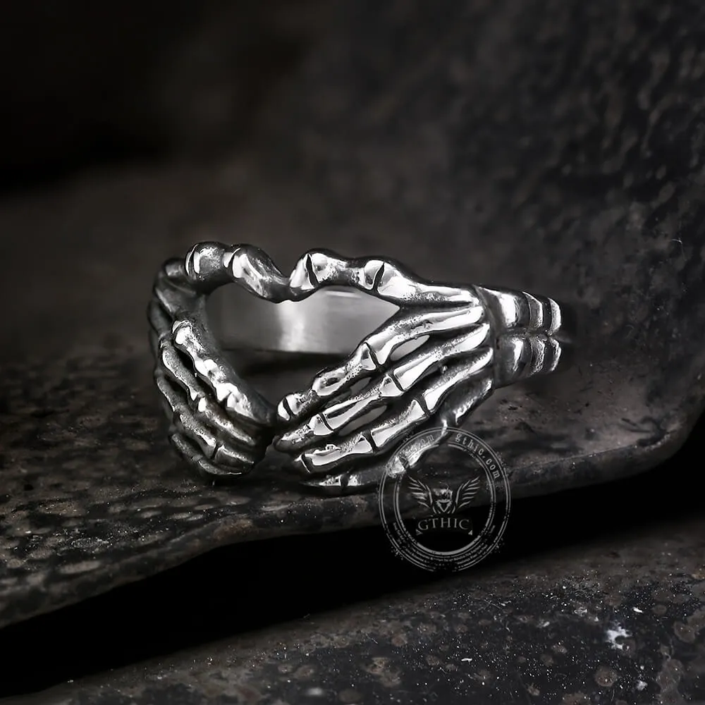 Gothic Skull Hand Heart Shaped Stainless Steel Ring
