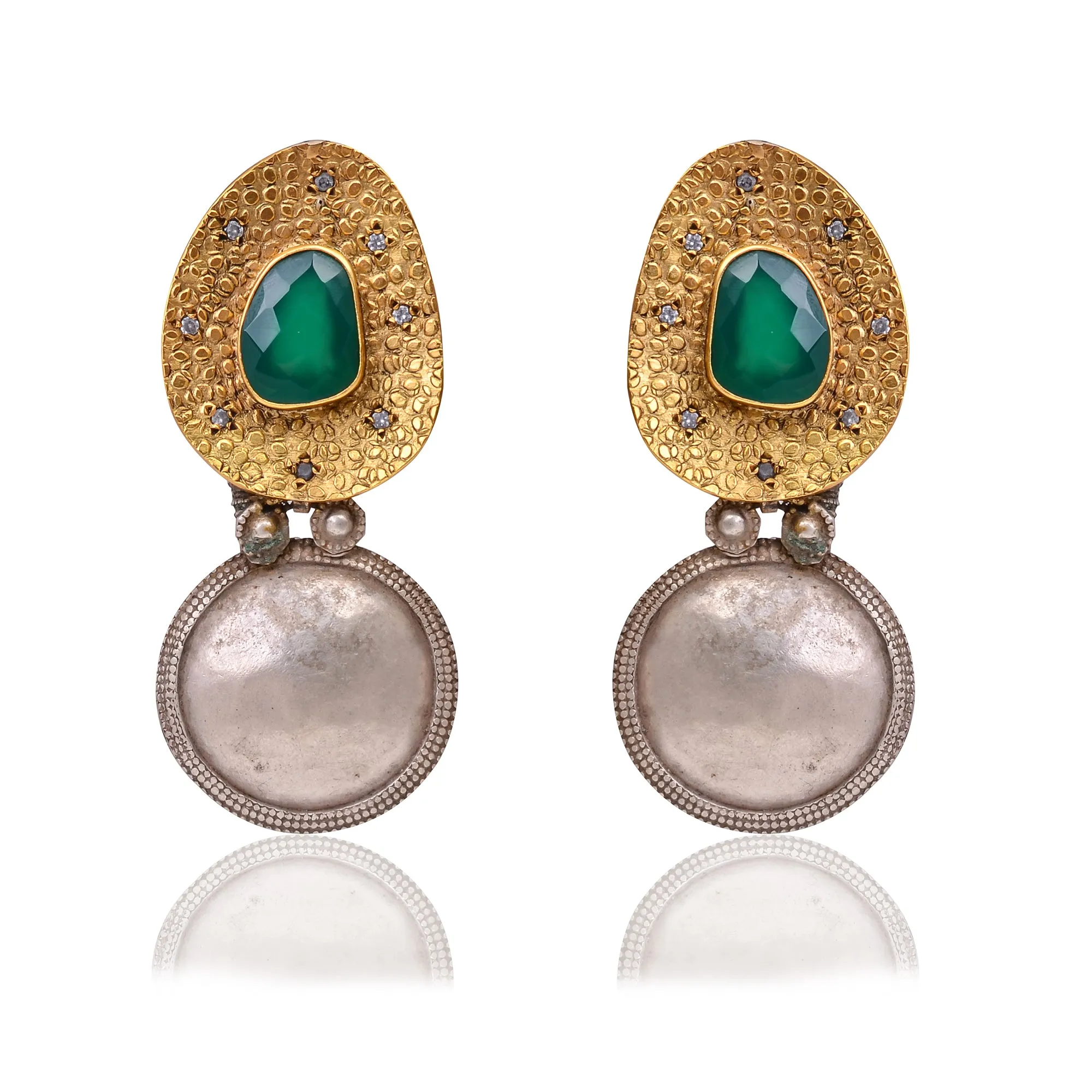 Handcrafted Silver Oxidised Green Onyx/Zircon Earring