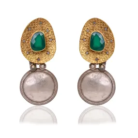 Handcrafted Silver Oxidised Green Onyx/Zircon Earring