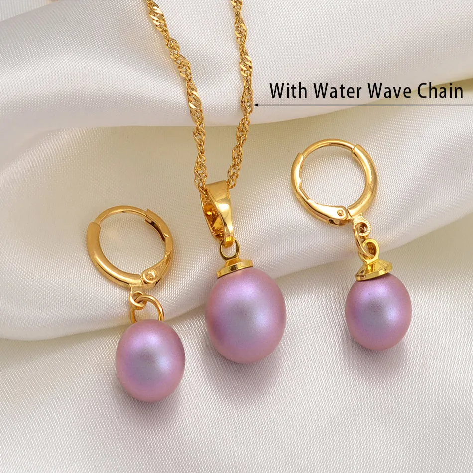 Hawaiian Colorful Pearl Pendant Necklaces Earrings Jewelry sets