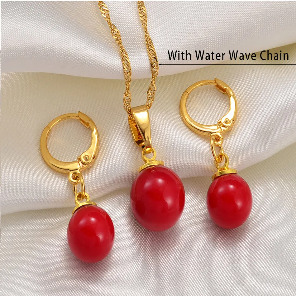 Hawaiian Colorful Pearl Pendant Necklaces Earrings Jewelry sets