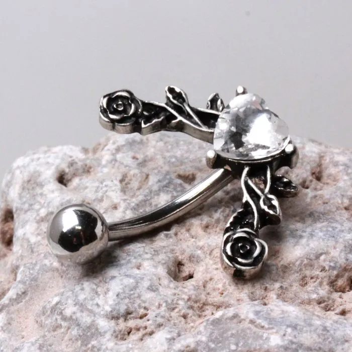 Heart and Roses Top Down Navel Ring