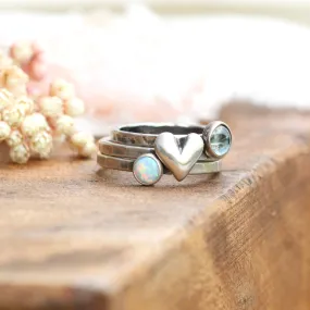 Heart and Stone stacking ring set