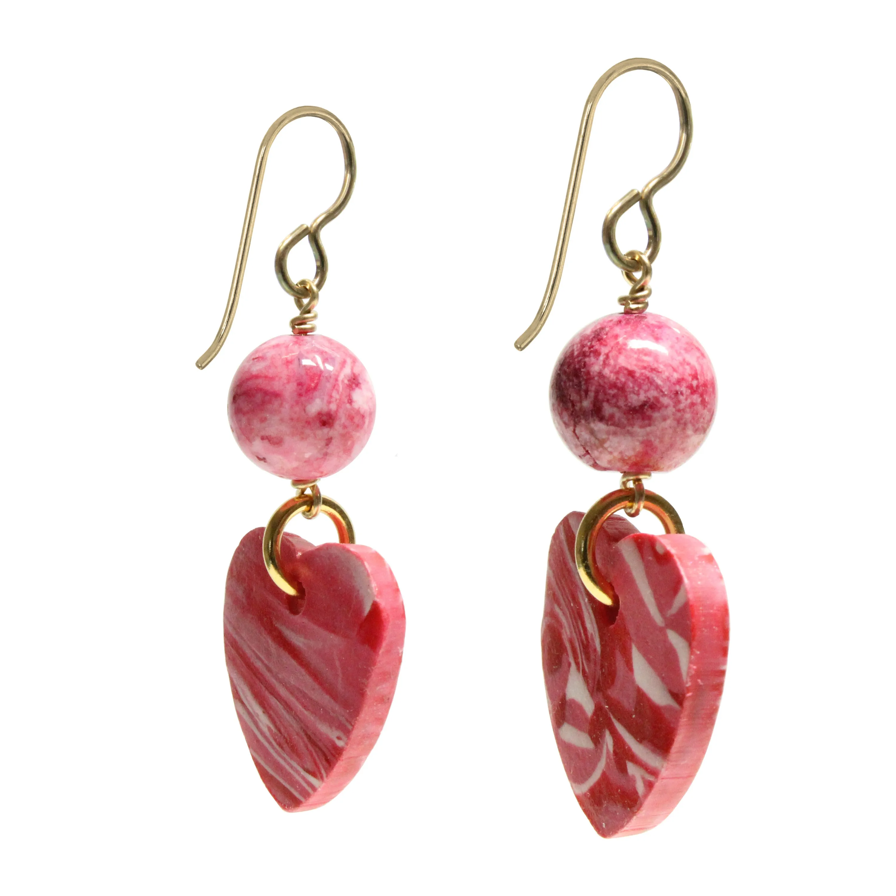 Heart Charm Earrings / 48mm length / gold filled earwires