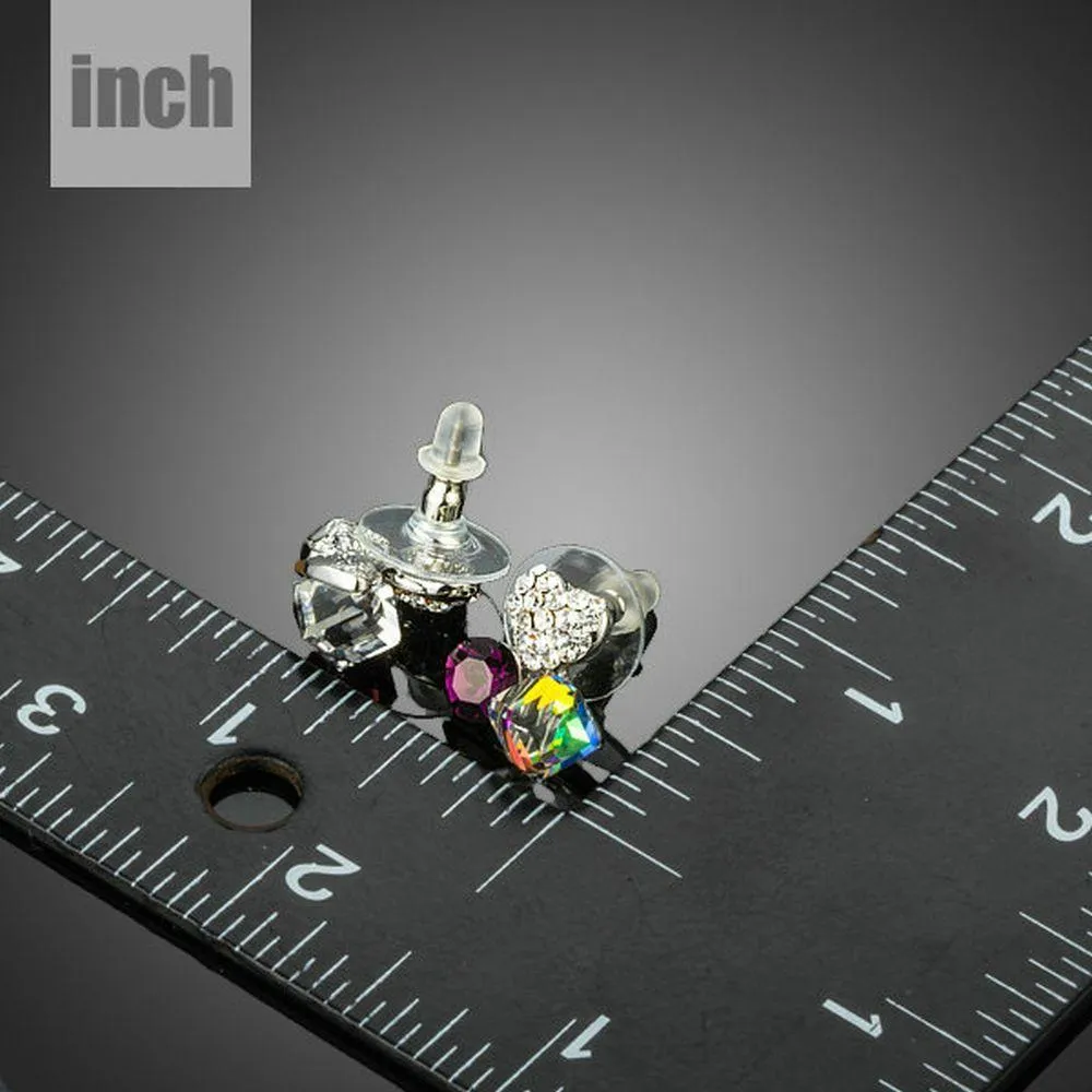 Heart Cube Circle Together Stud Earrings