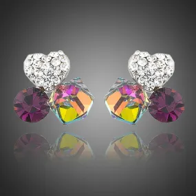 Heart Cube Circle Together Stud Earrings