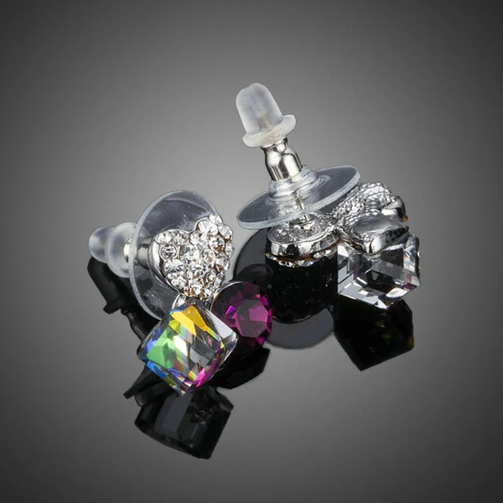 Heart Cube Circle Together Stud Earrings