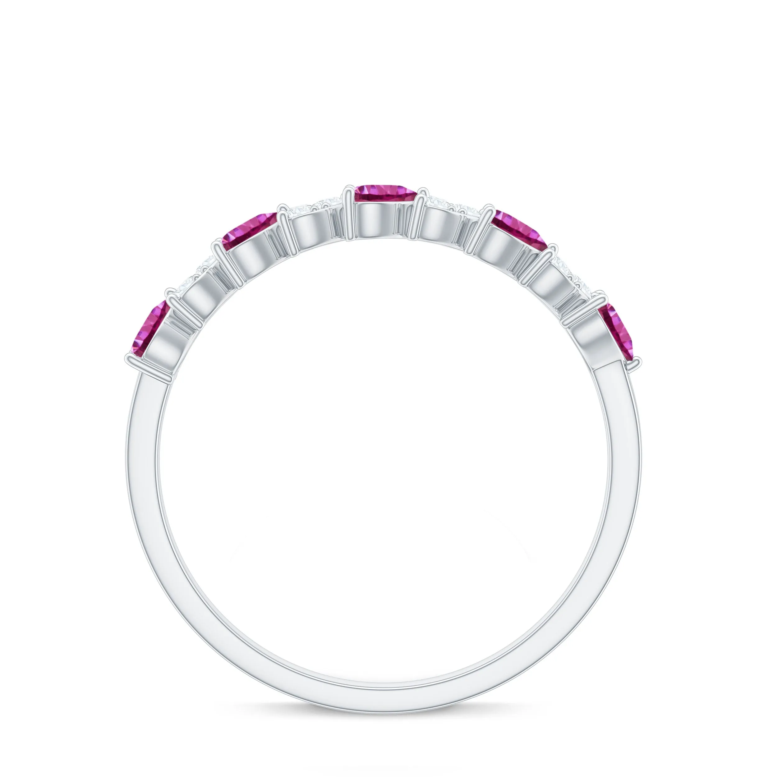 Heart Shape Half Eternity Ring with Pink Tourmaline and Diamond