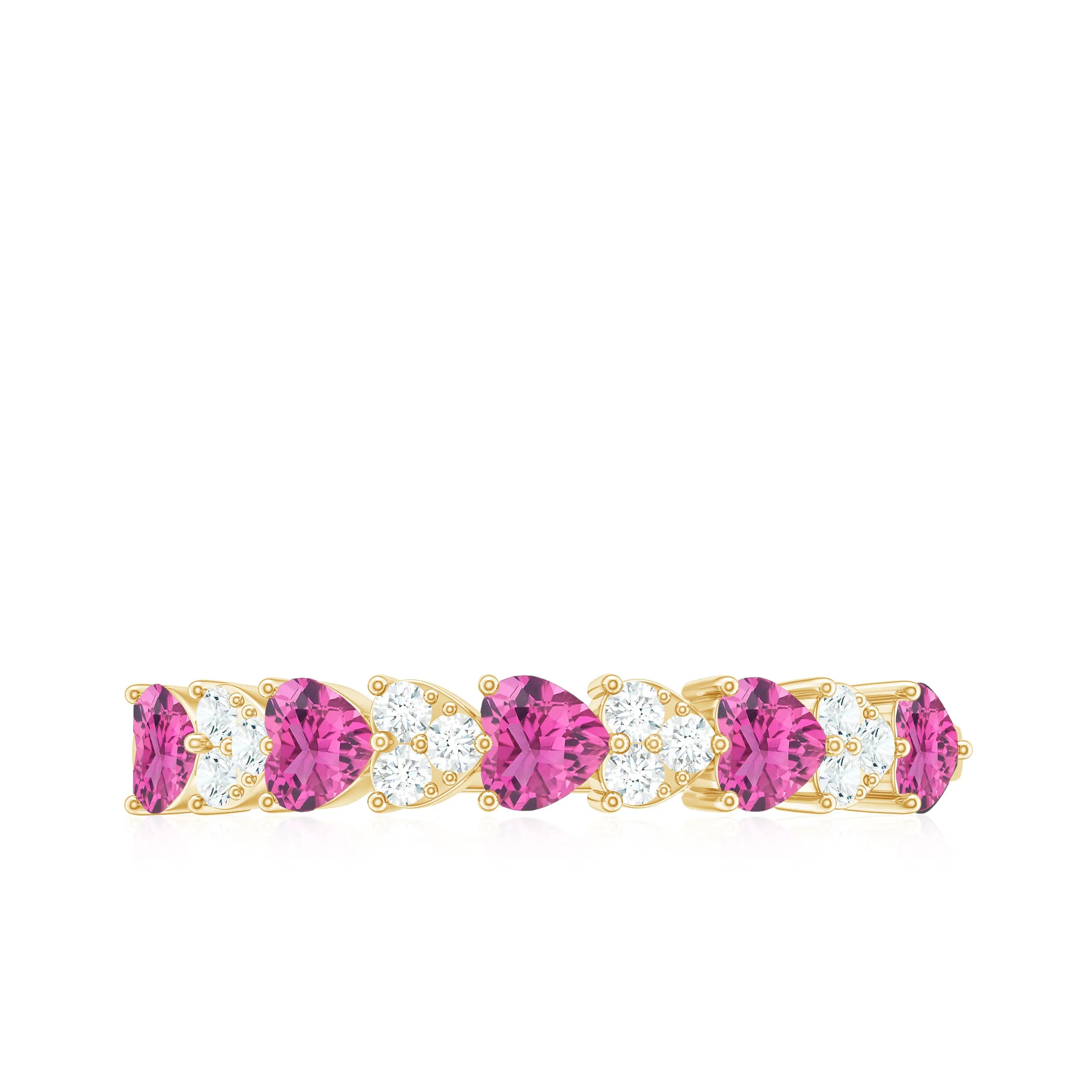 Heart Shape Half Eternity Ring with Pink Tourmaline and Diamond