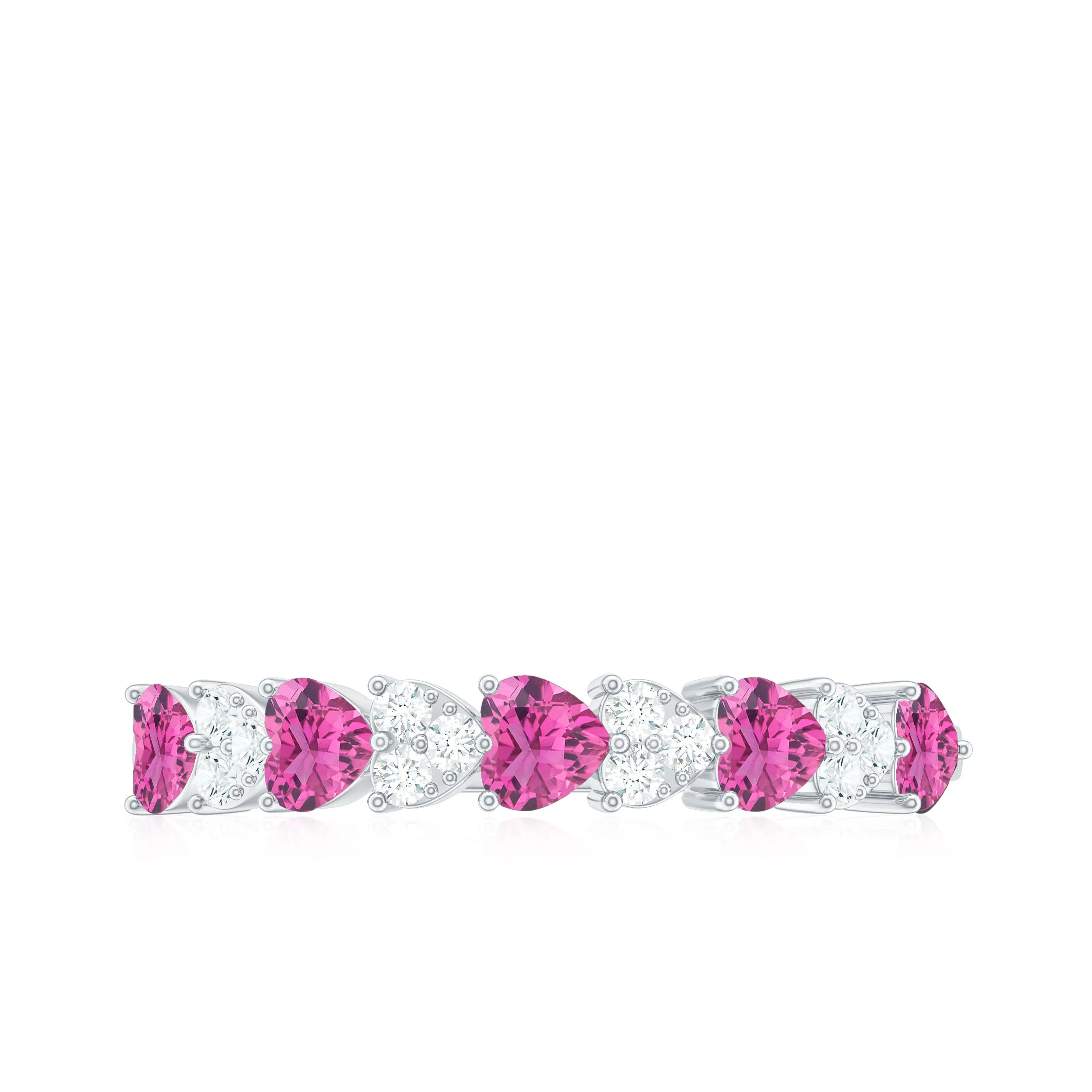 Heart Shape Half Eternity Ring with Pink Tourmaline and Diamond