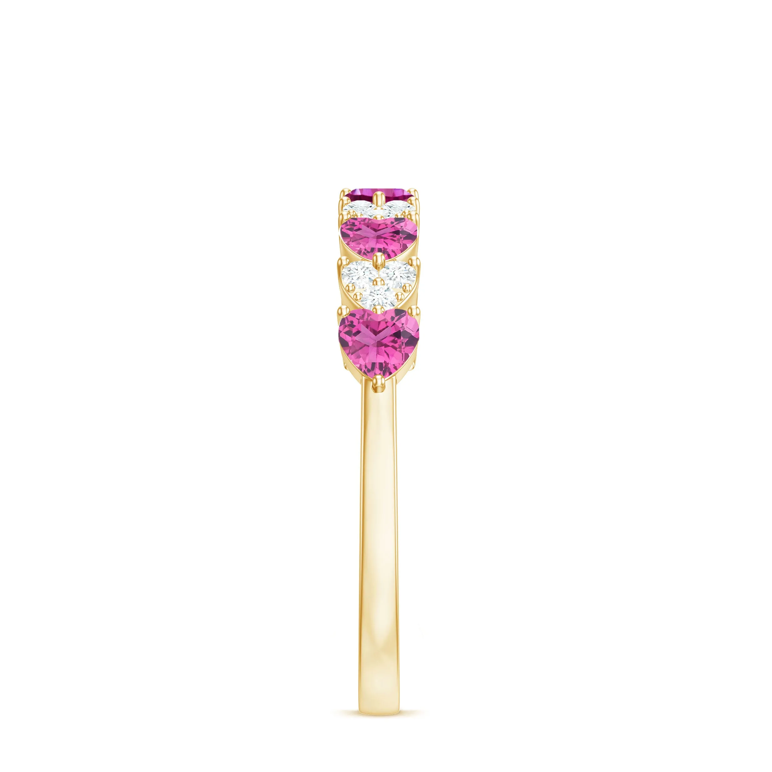 Heart Shape Half Eternity Ring with Pink Tourmaline and Diamond