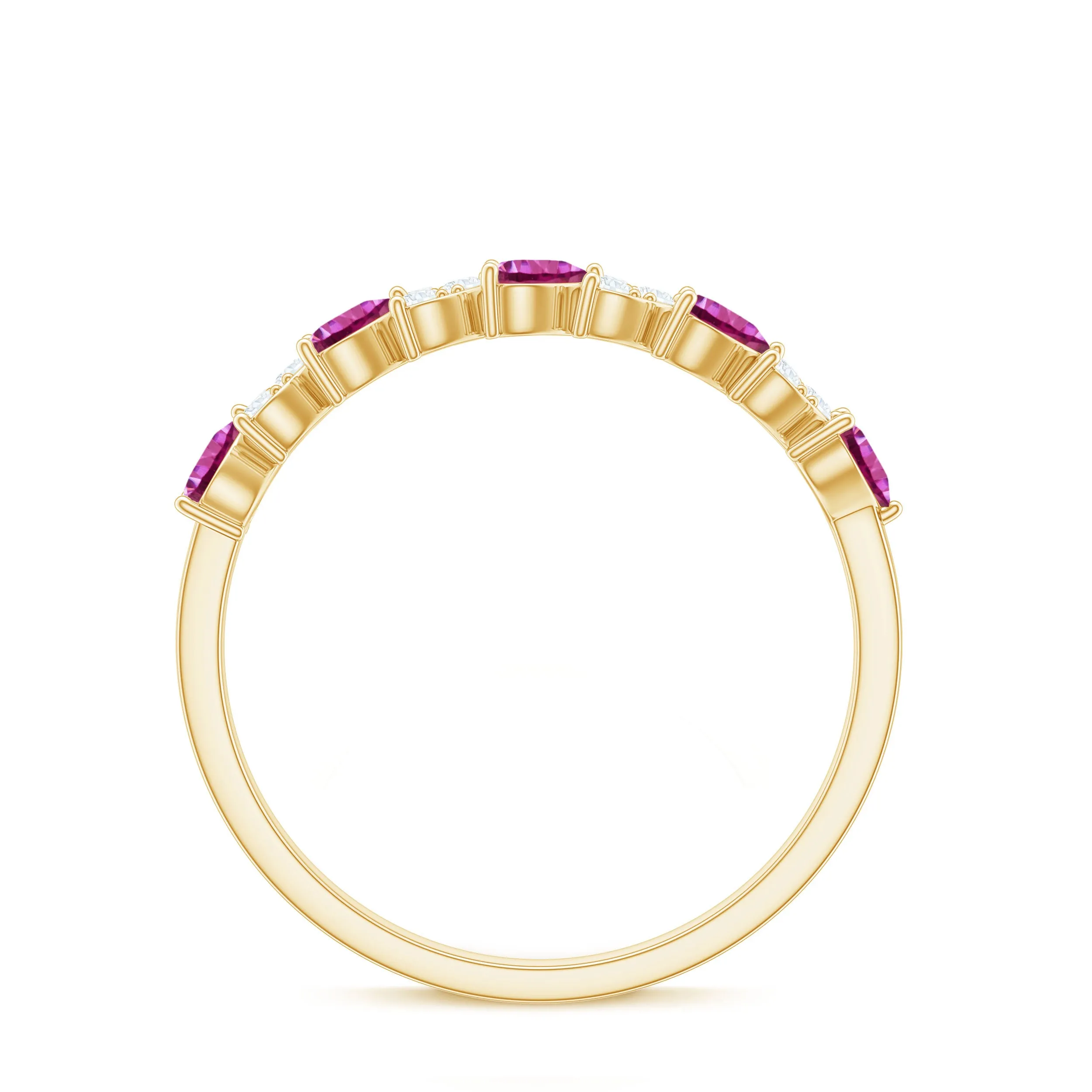Heart Shape Half Eternity Ring with Pink Tourmaline and Diamond