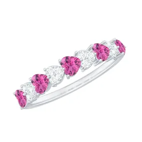 Heart Shape Half Eternity Ring with Pink Tourmaline and Diamond