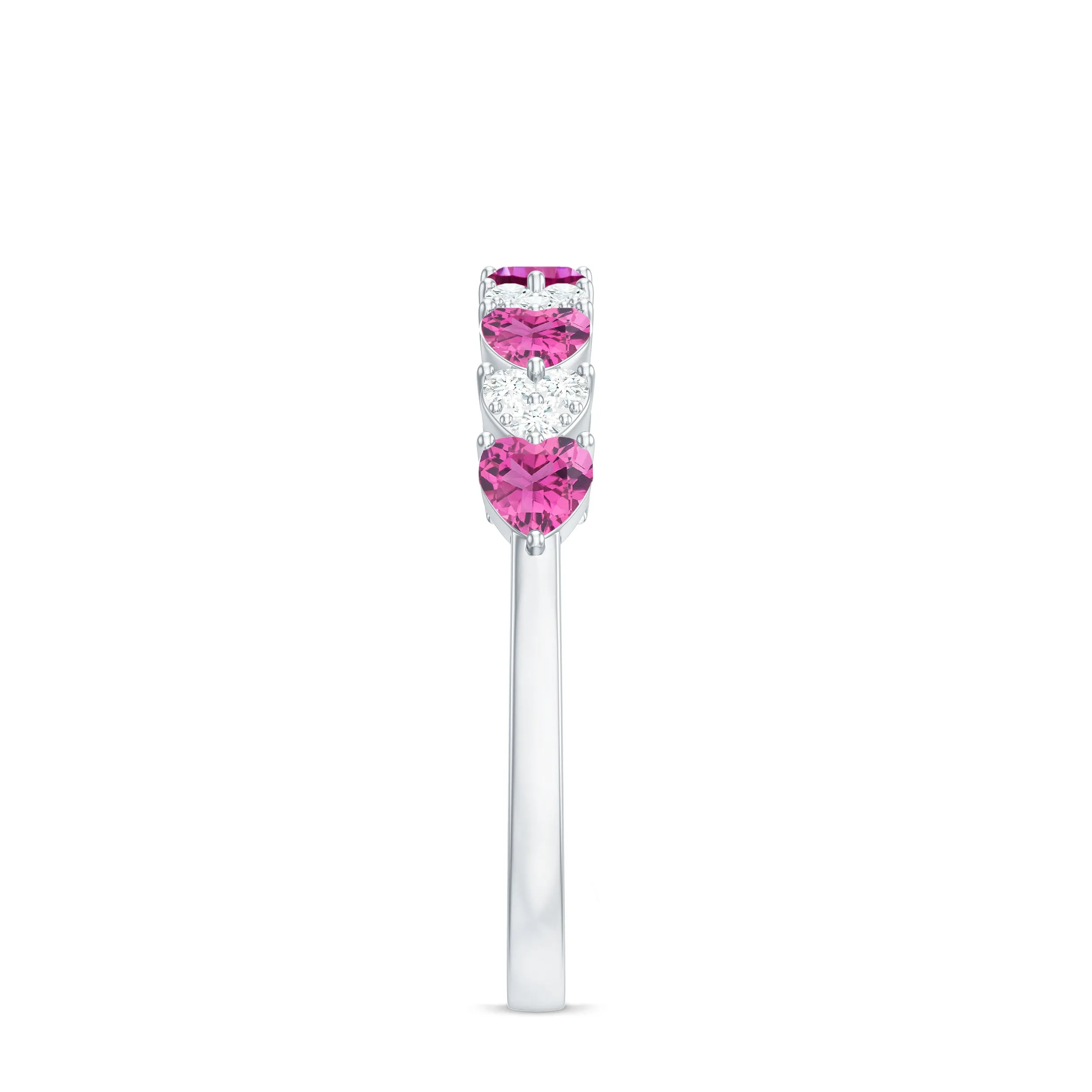 Heart Shape Half Eternity Ring with Pink Tourmaline and Diamond