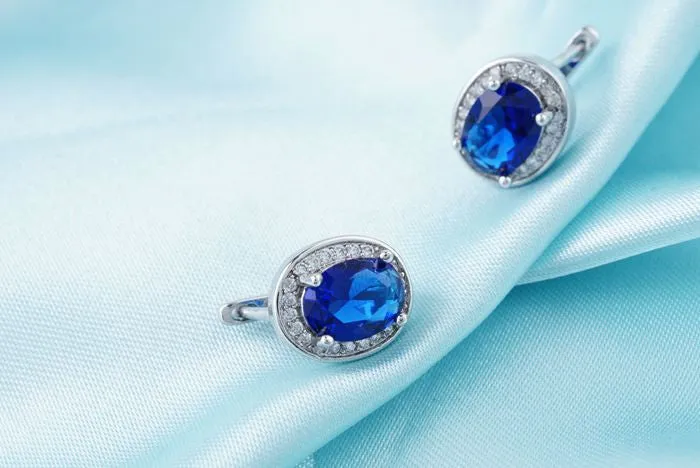 High quality Real platinum Filled Blue AAA  Cubic Zirconia Street fashion shoot Hoop Earrings dangler For Woman