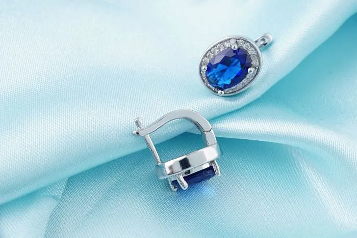 High quality Real platinum Filled Blue AAA  Cubic Zirconia Street fashion shoot Hoop Earrings dangler For Woman