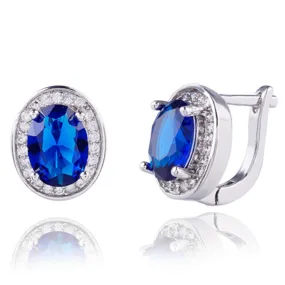 High quality Real platinum Filled Blue AAA  Cubic Zirconia Street fashion shoot Hoop Earrings dangler For Woman
