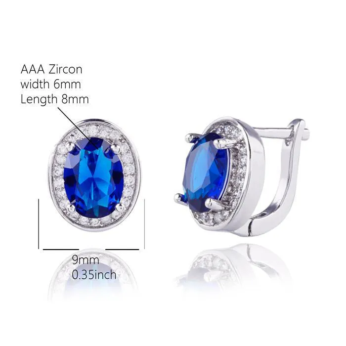 High quality Real platinum Filled Blue AAA  Cubic Zirconia Street fashion shoot Hoop Earrings dangler For Woman