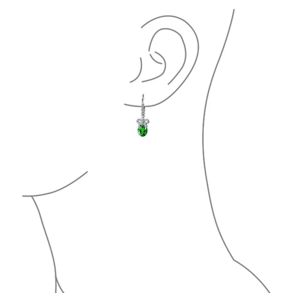 Holiday Bridal Vintage Dangle Chandelier Earrings with CZ Gemstone Ribbon Bow