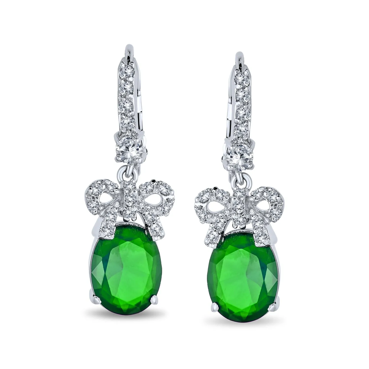 Holiday Bridal Vintage Dangle Chandelier Earrings with CZ Gemstone Ribbon Bow