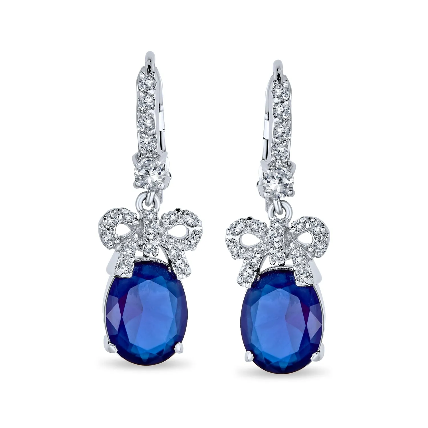 Holiday Bridal Vintage Dangle Chandelier Earrings with CZ Gemstone Ribbon Bow