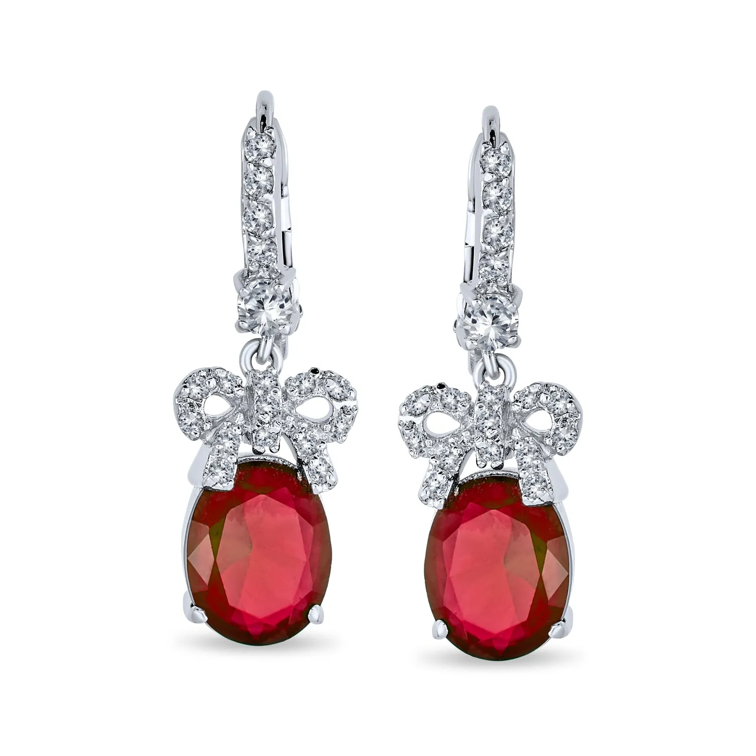 Holiday Bridal Vintage Dangle Chandelier Earrings with CZ Gemstone Ribbon Bow