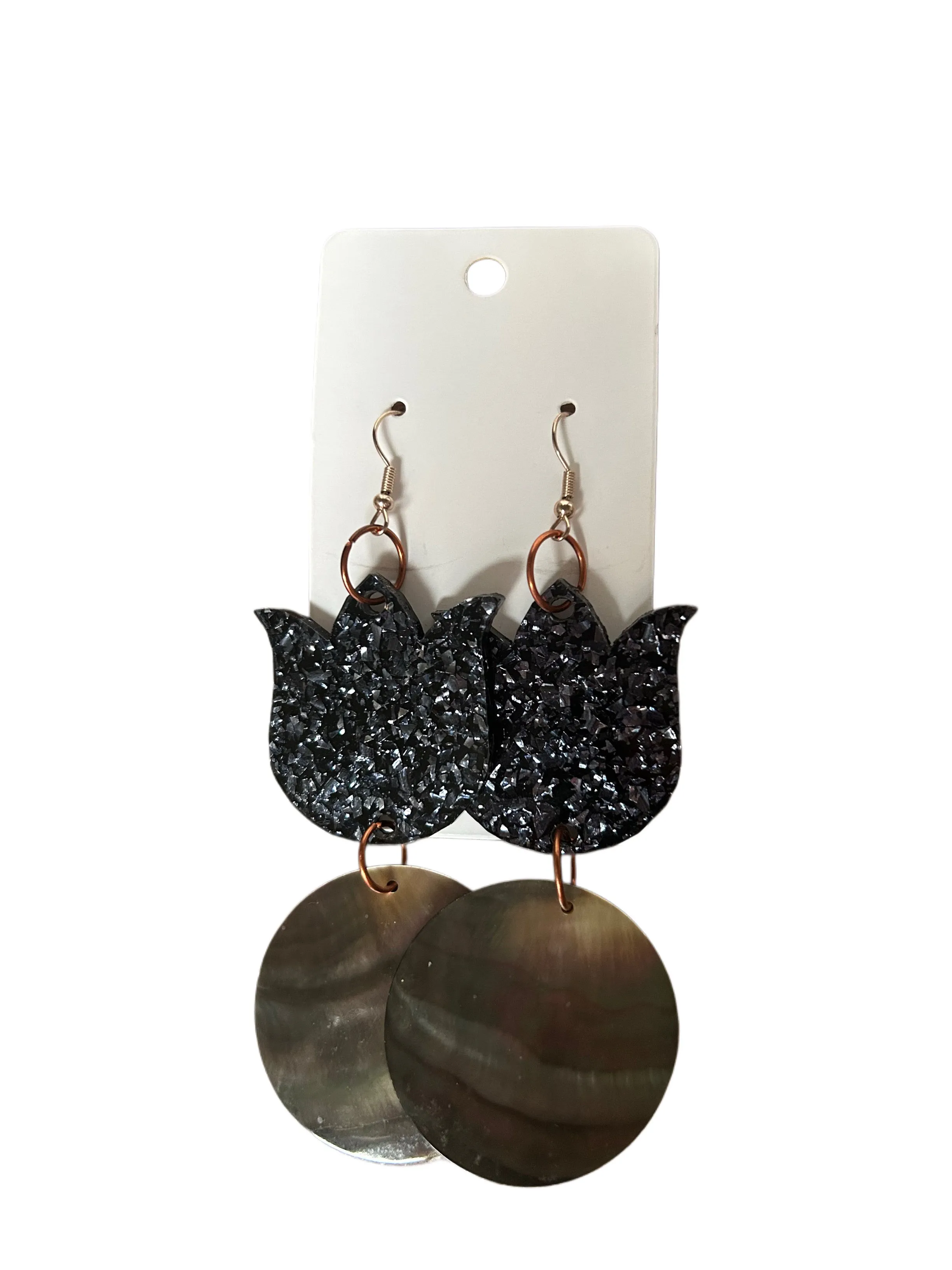 Lasercut Acrylic and Shell Earrings made by Johnny Postoak Jr.