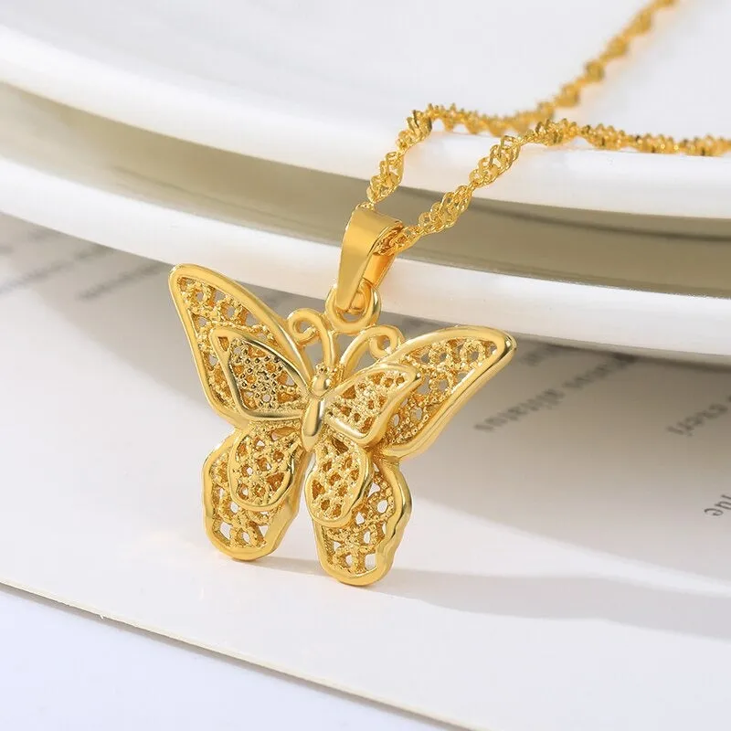 Lovely Heart, Butterfly, and Flower Pendant Necklaces