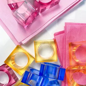 Lucite Square Napkin Rings, Set of 4