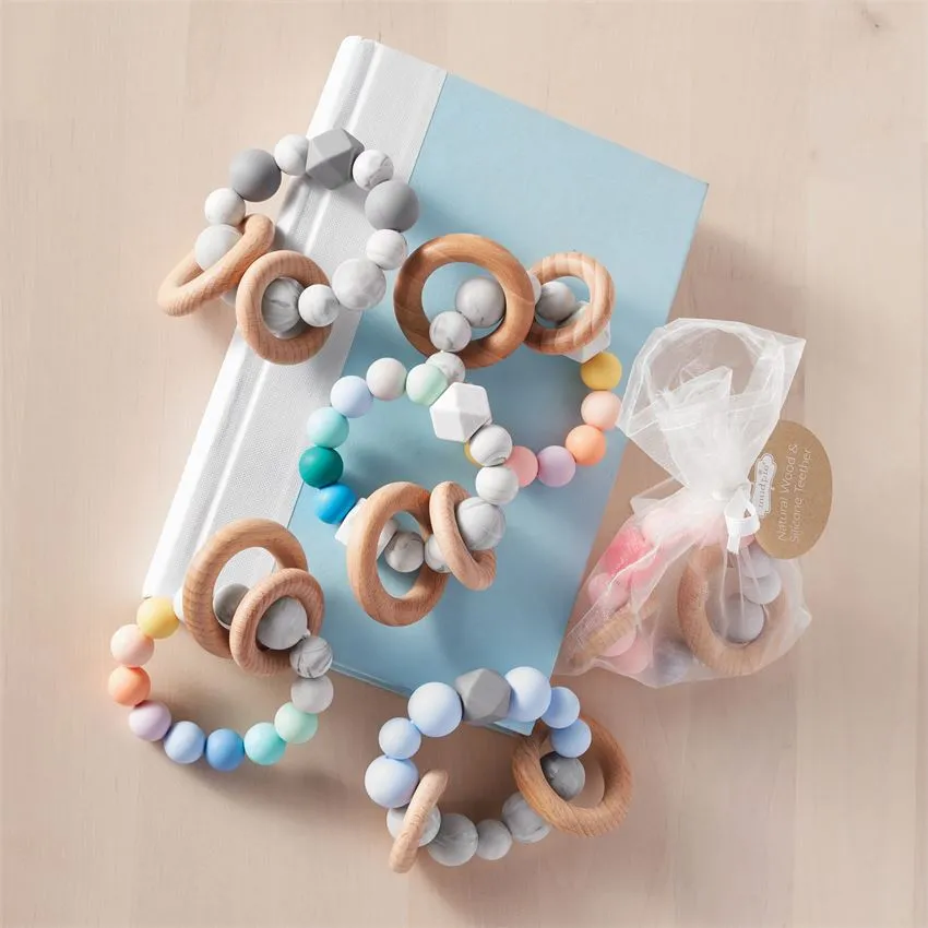 Mud Pie - Silicone & Wood Teether, Blue & Green