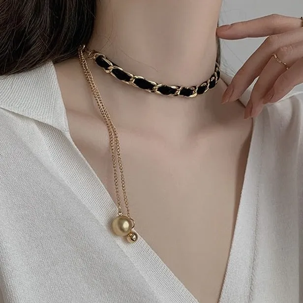 Necklaces Charm Jewelry Leather Choker Statement Metal Ball #ET501