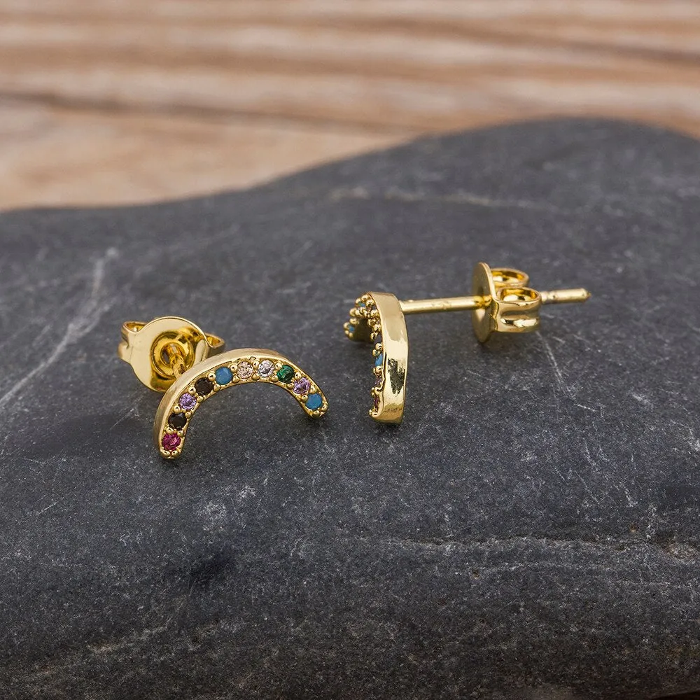 New Fashion Delicate Cute CZ Zircon Crystal Bend Stud Earrings