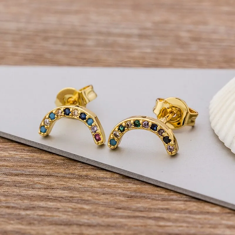 New Fashion Delicate Cute CZ Zircon Crystal Bend Stud Earrings