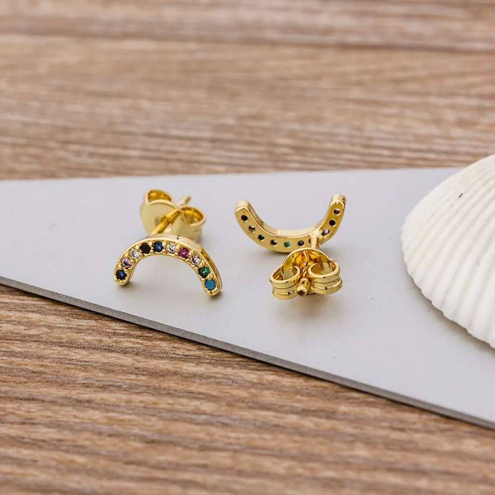 New Fashion Delicate Cute CZ Zircon Crystal Bend Stud Earrings