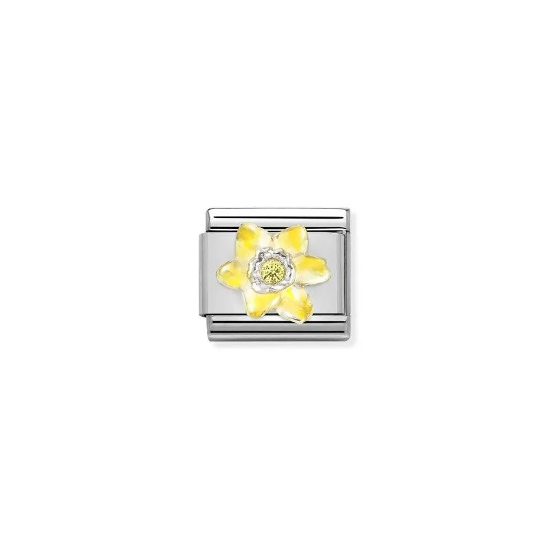 Nomination Composable Link Daffodil, Cubic Zirconia, Silver & Enamel