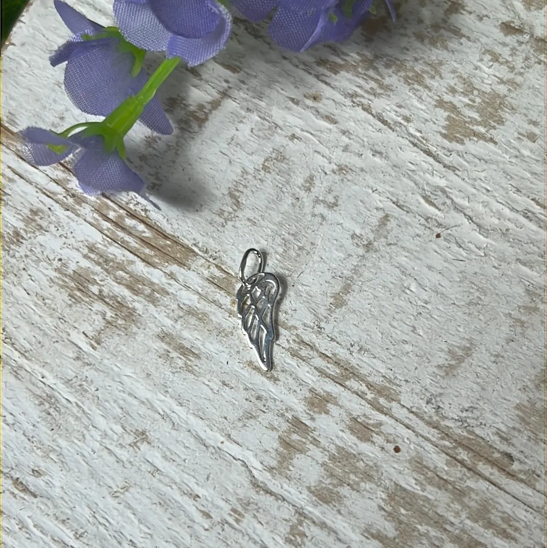 Open Angel Wing Feather 925 Sterling Silver Pendant Charm