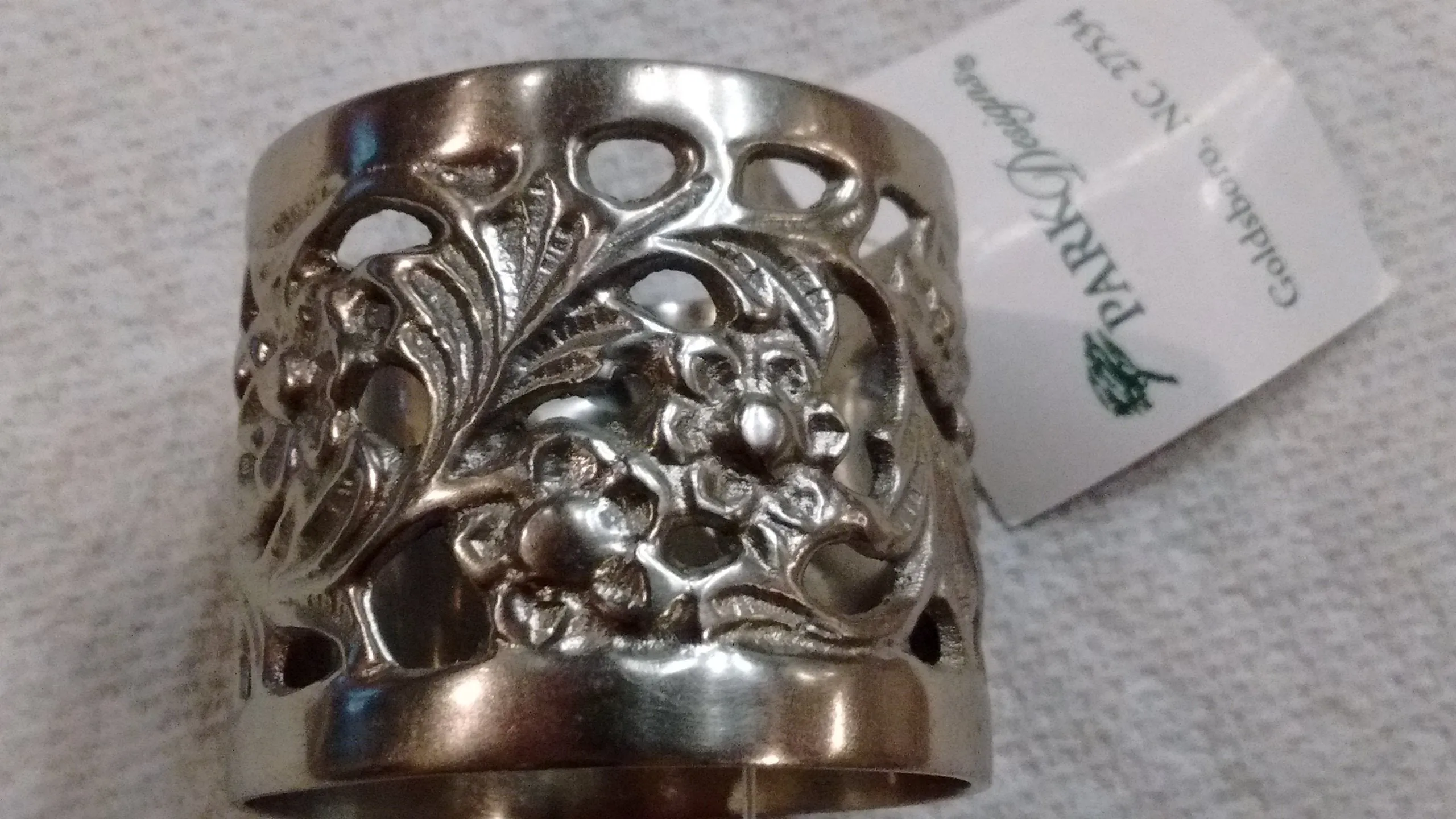 Park Designs "Rose Filigree Napkin Ring Pewter" Kitchen Dining Napkin Rings