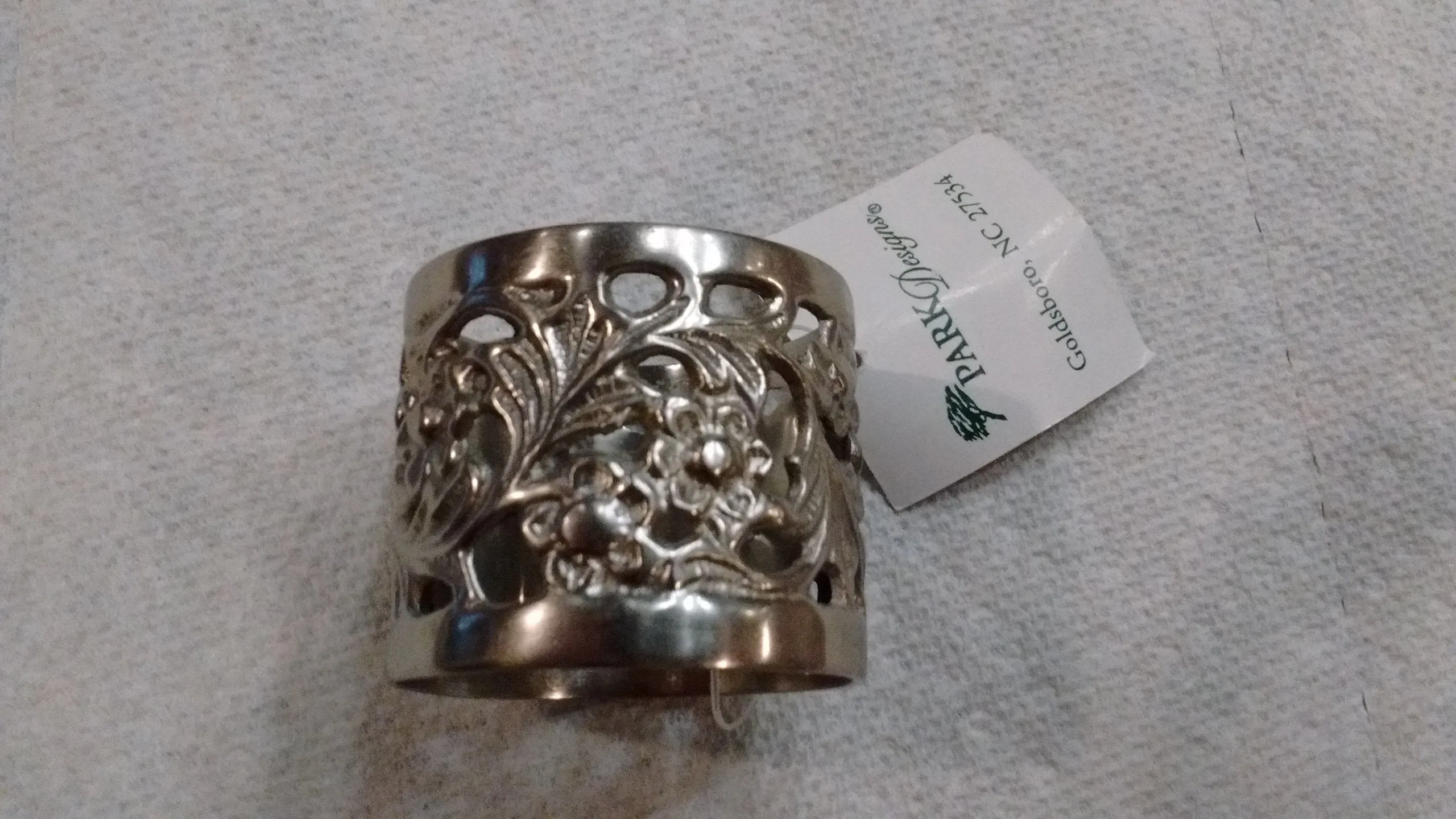 Park Designs "Rose Filigree Napkin Ring Pewter" Kitchen Dining Napkin Rings